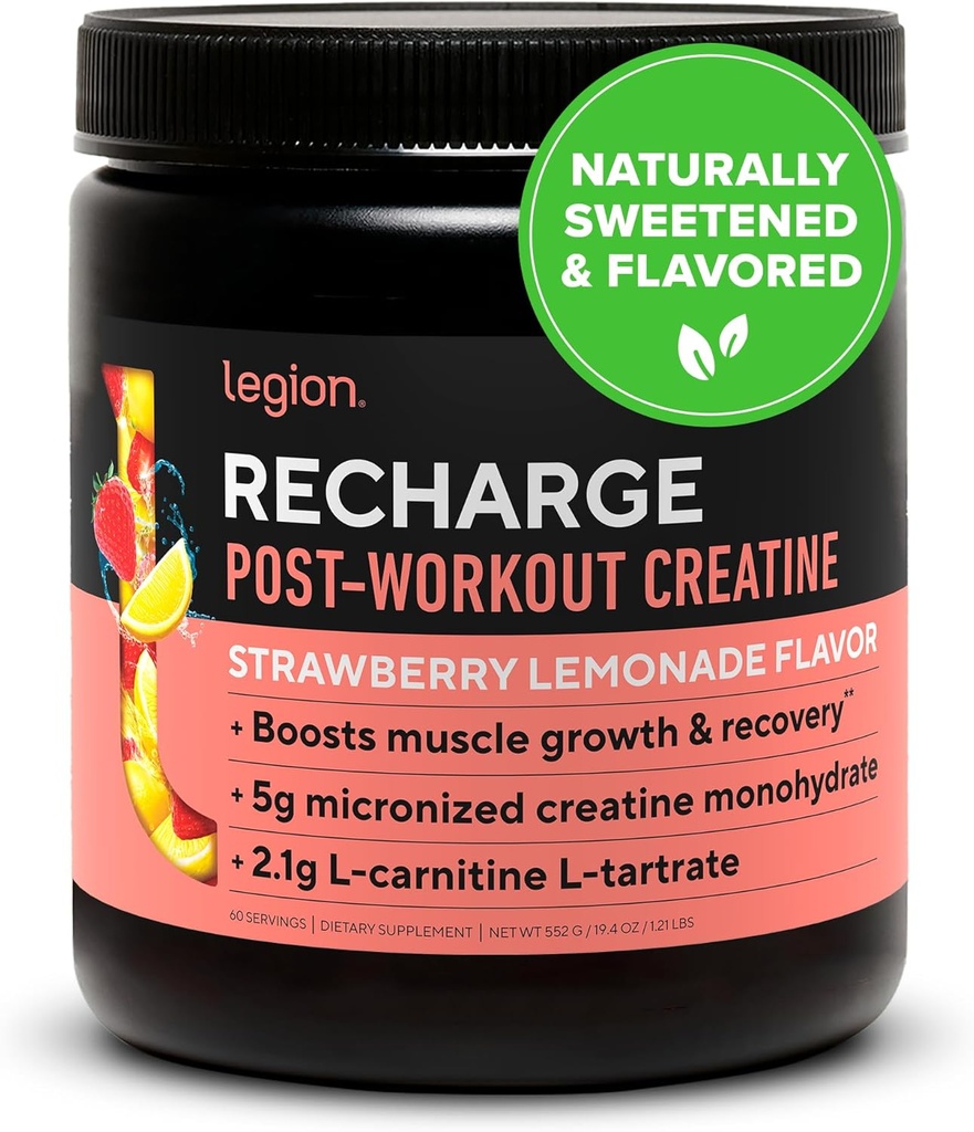 LEGION Recharge Post Trening Supplement (Strawberry Lemonade) - All naturlig muskelbygger og gjenopprette drikke med mikronisert kreatinmonohydrat. Naturlig søt og flavored 60 servering