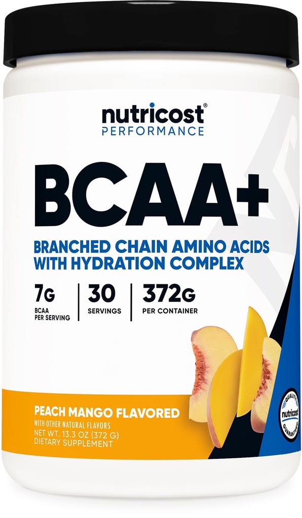 Nutricost BCAA + Hydration Powder (Peach Mango) 30 serveringer - Branched Chain Aminosyrer med Hydration Complex - Glutenfri, ikke-GMO