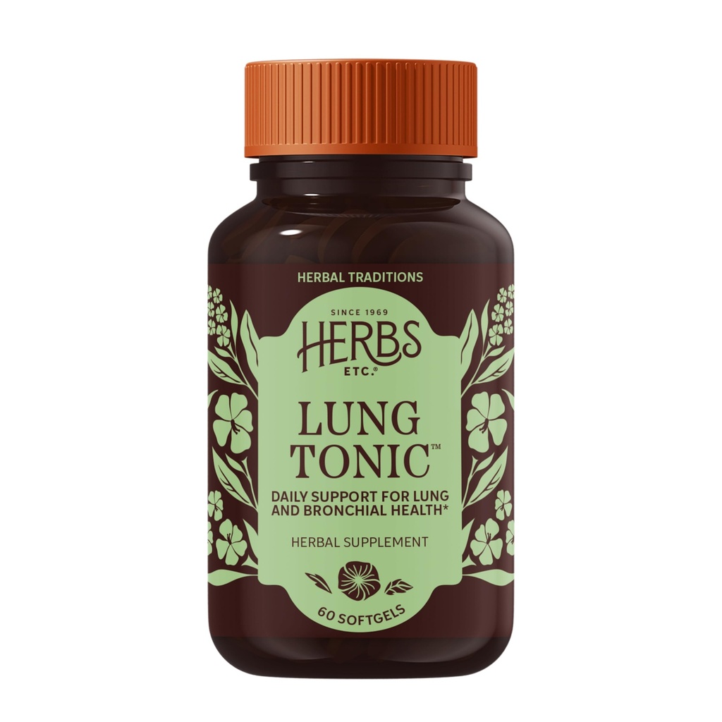 Urter Etc. Lung Tonic - Lung Supplement for Bronchial Support - Sunn pustestøtte med Mullein, Horehound & Grindelia - 60 Softgels