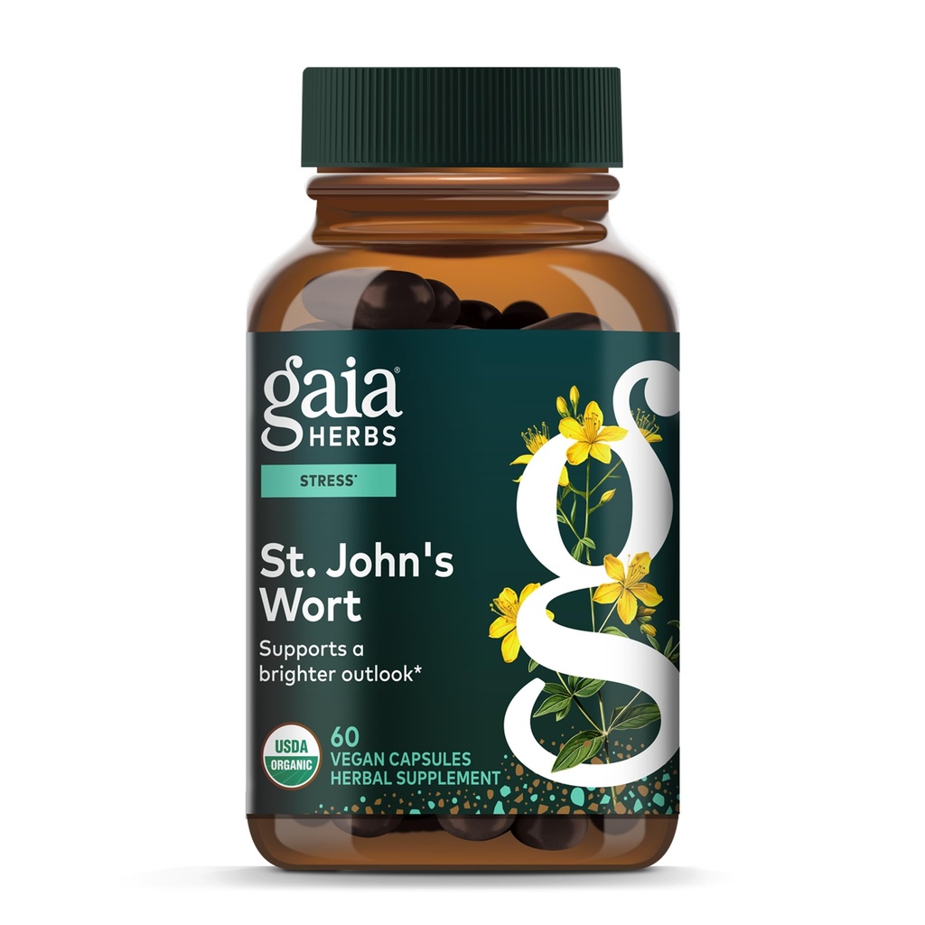 Gaia Herbs St. John's Wort - Naturlig stress støtte Supplement - med St. John's Wort - 60 Vegan Capsules (20-dagers forsyning)