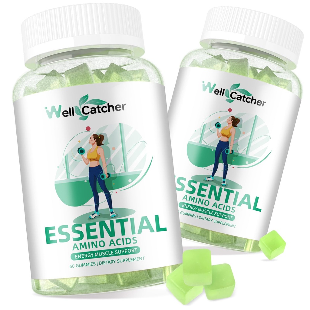 EAA Gummies Essentielle Aminosyrer - 60 dagers forsyning alle 9 essensielle Aminos og alle grened-Chain Aminos (BCAA) sukkerfri med muskelgjenvinning energi støtte ikke GMO Grønn Apple Flavor