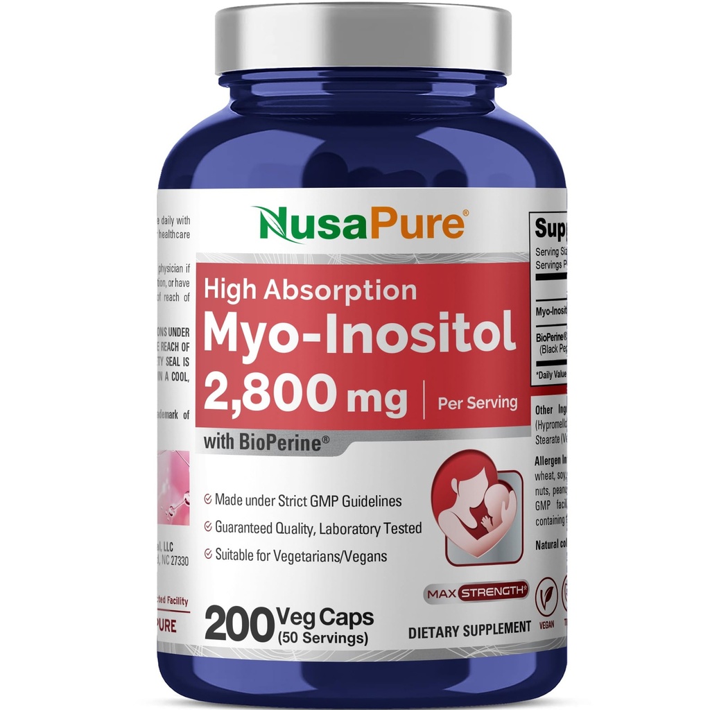 NusaPure Myo-Inositol 2800mg, 200 kapsler, ekstra styrke Supplement, ikke-GMO