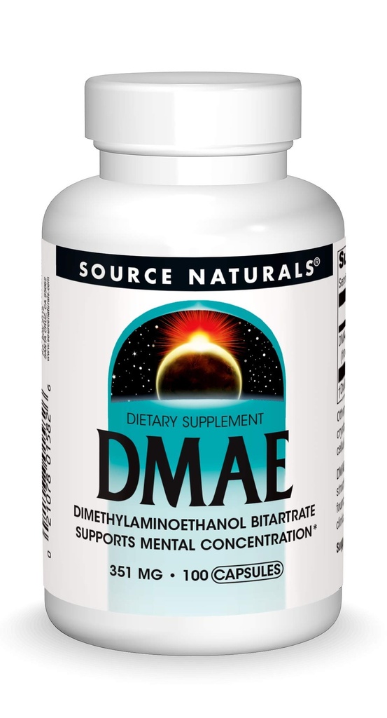 Kilde Naturals DMAE, Dimetylaminoetanol Bitartrat - støtter mental konsentrasjon*, 351 mg - 100 kapsler