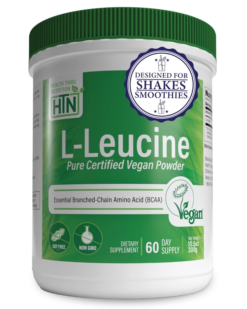 Helse Thru Nutrition Pure L-Leucine pulver 300g | Certified Vegan | Fermented | Non-GMO | Essential BCAA | 3rd Party testet | 5 gram per servering | (60 serveringer)