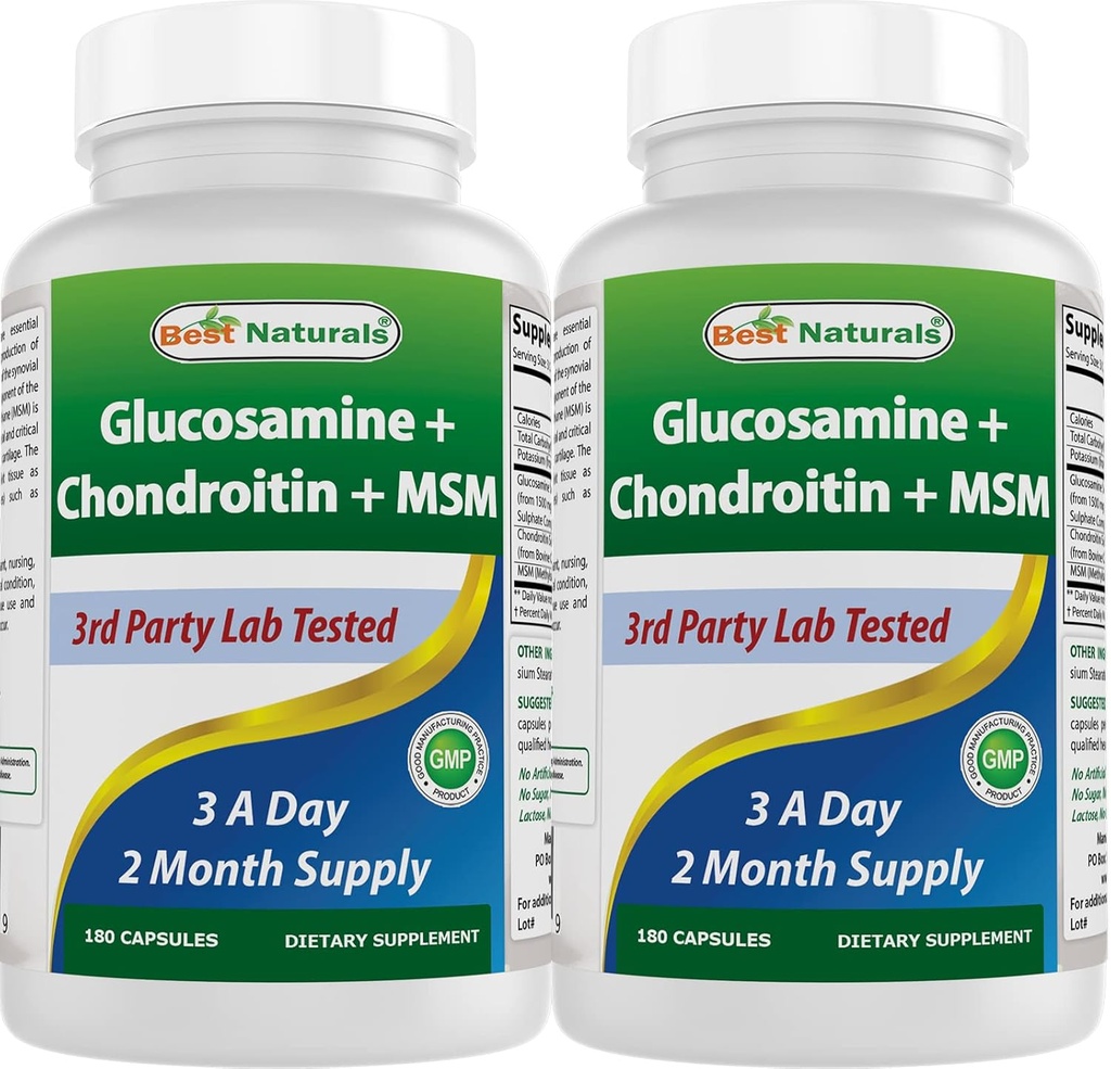 Best Naturals, Glukosamine Chondroitin og MSM Joint Supplements, 2600 mg per servering, (180 Count (Pack of 2))