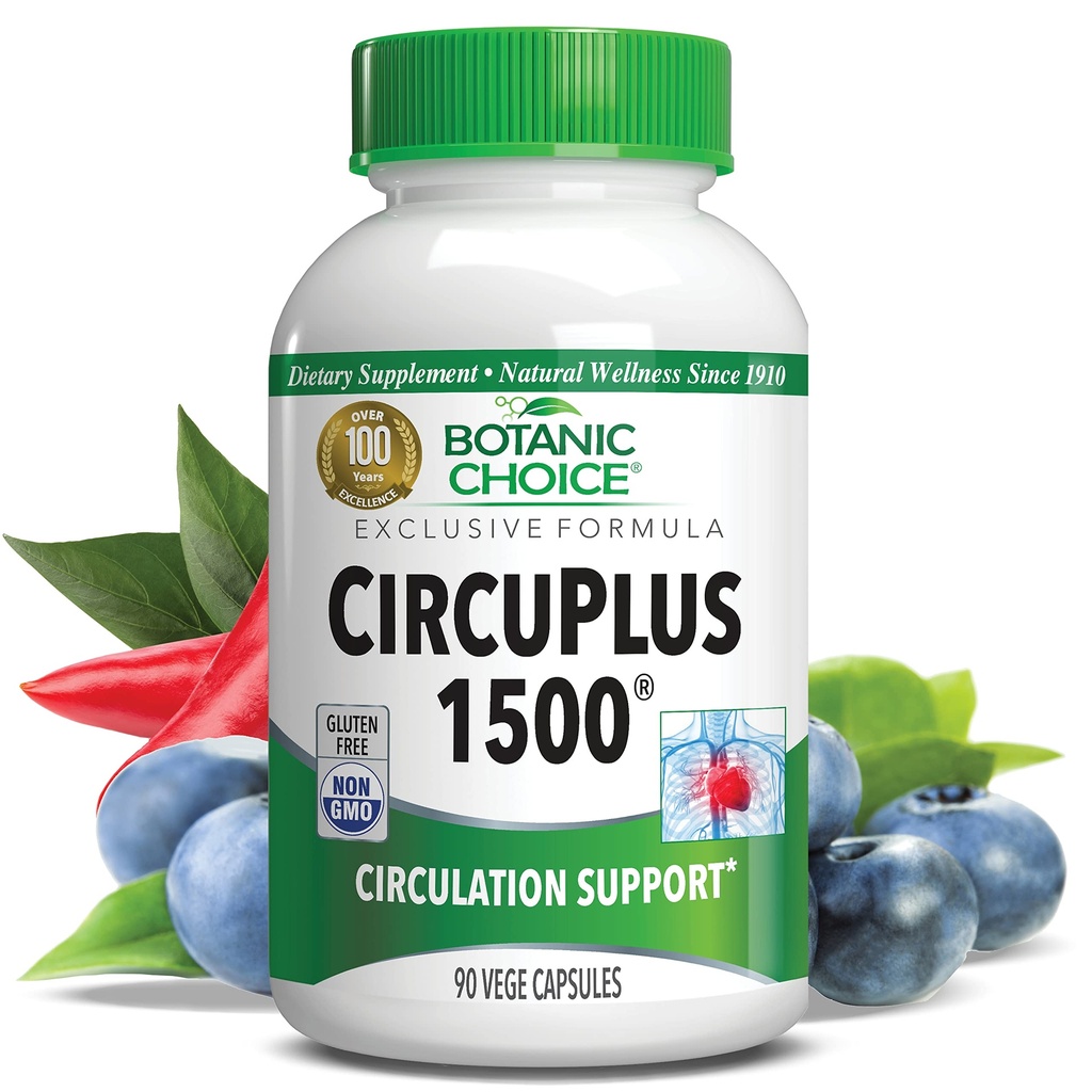 Botanisk valg CircuPlus 1500 - hjerte helse og sirkulasjon og ven støtte supplement - Vitamin B1, Cayenne Pepper, Hawthorn, Ginkgo Biloba for voksne menn og kvinner (90 kapsler)