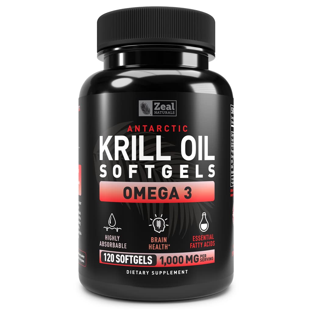 Antarctic Krill Oil 1000mg (120 Softgels) Omega 3 Fish Oil Supplement med EPA, DHA & Astaxanthin - for felles, hjerne, og, hjerte støtte for menn og kvinner