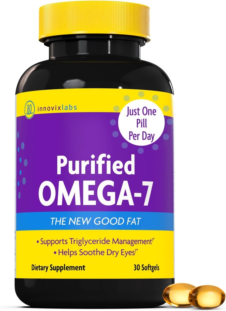 InnovixLabs renset Omega 7 Supplement - 210 mg Omega-7 Palmitolesyre, fiskeolje for metabolisme og triglycerid støtte, essensielle fettsyrer, IFOS godkjent, 30 Softgels