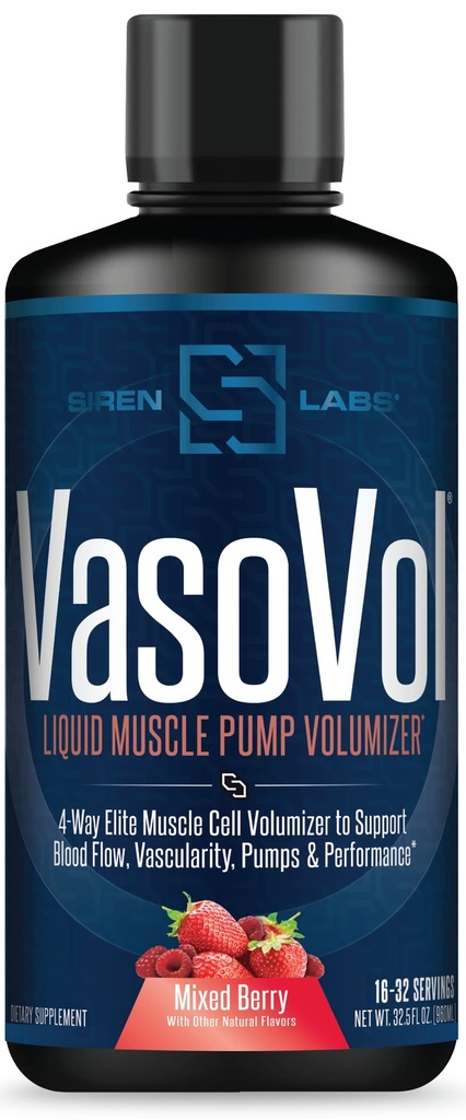 Vaso-VOL flytende muskelpumpe Volumizer med Agmatine Sulfate - Før trening for menn å ta trening til neste nivå med vaskulærhet og ytelse (Mixed Berry)