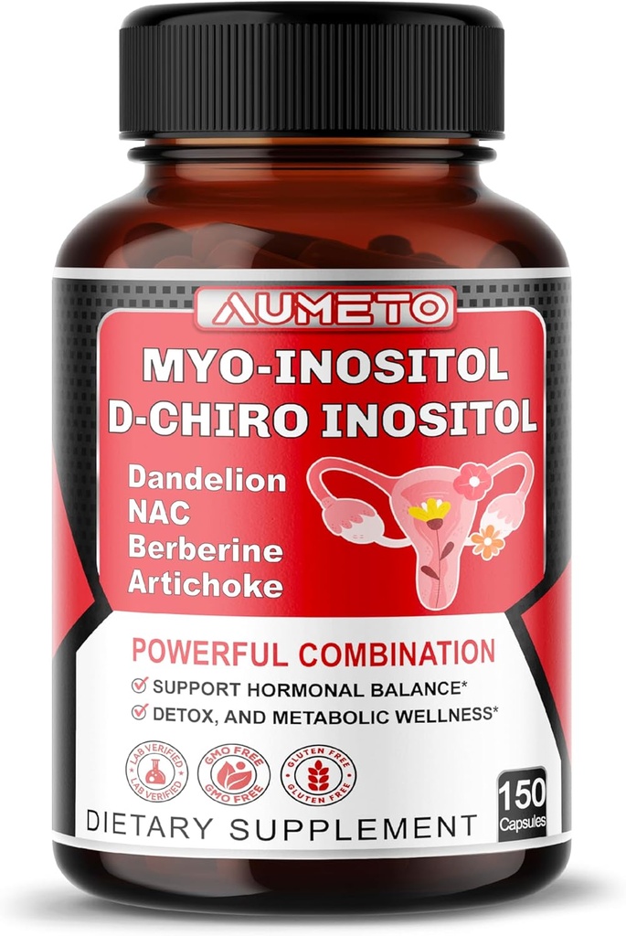 Myo-Inositol + D-Chiro Inositol – 150 kapsler – med folat, NAC, Berberin, CoQ10 og Detox blanding – støtte Hormonal Balance & Metabolic Wellness – Ikke-GMO, Glutenfri