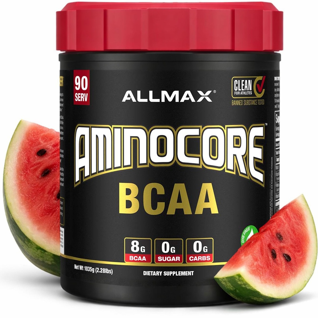 ALLMAX Nutrition Aminocore BCAA pulver, 8,18 gram aminosyrer, intra og post trening gjenoppretting drikke, glutenfri, vannmelon, 945 g