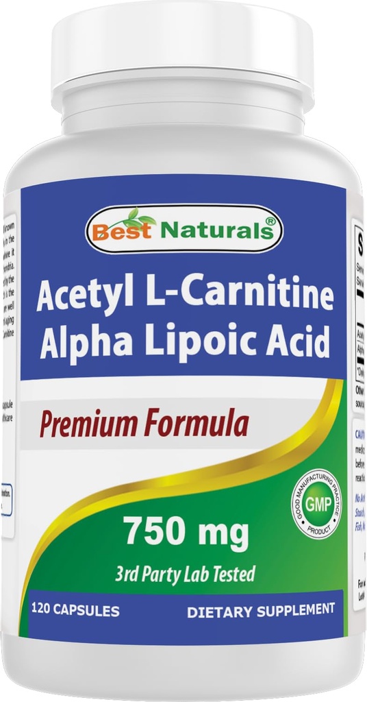 Best Naturals Acetyl L-karnitin og Alpha Lipoic Acid 750 mg 120 kapsler