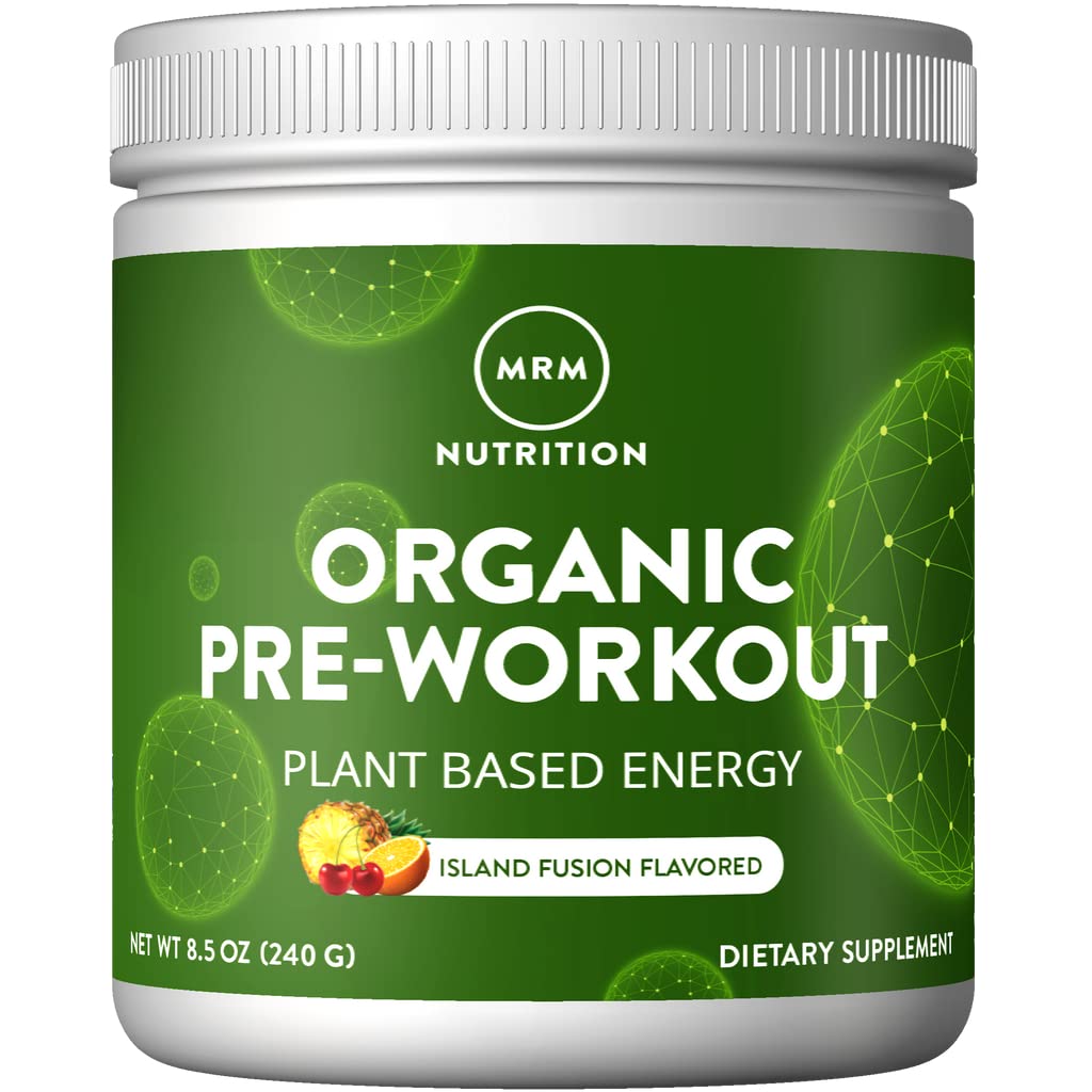 MRM Ernæring Organic Pre-Workout pulver | Øya Fusion Flavored | Superfoods + 150mg Naturlig Koffein + adaptogens | Ren energi + Focus | Sunn Blood Flow | Vegan + Non-GMO | 20 Serveringer