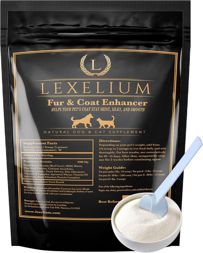 Dermatitis Hud og Coat Supplement for hunder og katter - fremmer sunn hud og pels for hunder og katter - Hjelper med w/kyske, tørr hud + annen symtom - Naturlig Vet-godkjent pulverformula - 200G