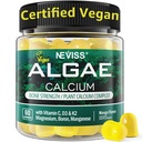 Kalsium Gummies for kvinner + Magneisum vitamin D3 K2, C, sink, bor, bærekraftig algae (3. part testet) for bein styrke, Nerve, kalsium absoption, sukkerfri kalsium Supplement, Vegan, 60 antall