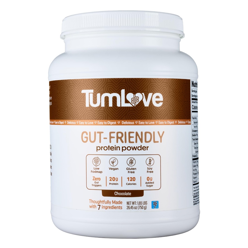 TumLove Vegansk protein pulver - Lav FODMAP Certified, Glutenfri, Dairy-Free, Soya-Free, 100% Gut-Friendly & Non-Bloating, Sjokolade (25 Serveringer)
