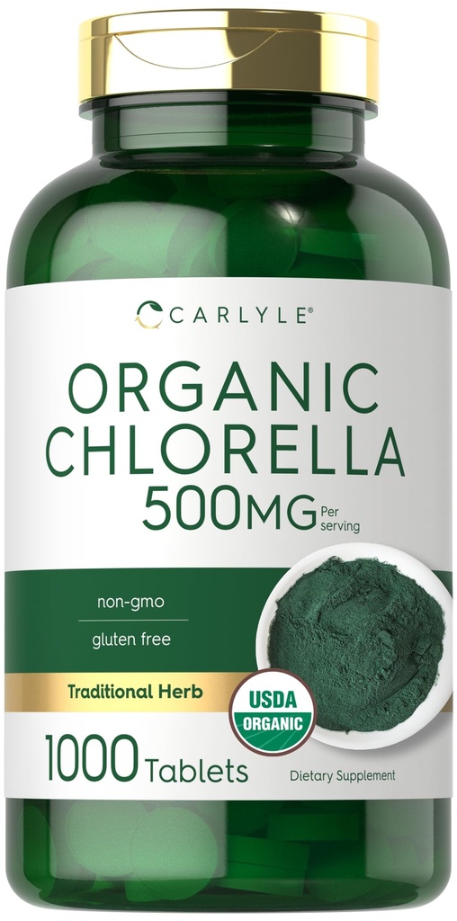 Carlyle Klorella Tabletter Organic 500 mg 1000 greve | vegetarisk, ikke-GMO, og Glutenfri Supplement