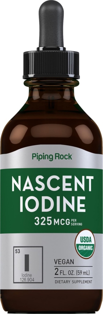 Piping Rock Nascent Iodine Drops Organic | 2 fl oz | Væske Vegansk Supplement | Ikke-GMO, Glutenfri