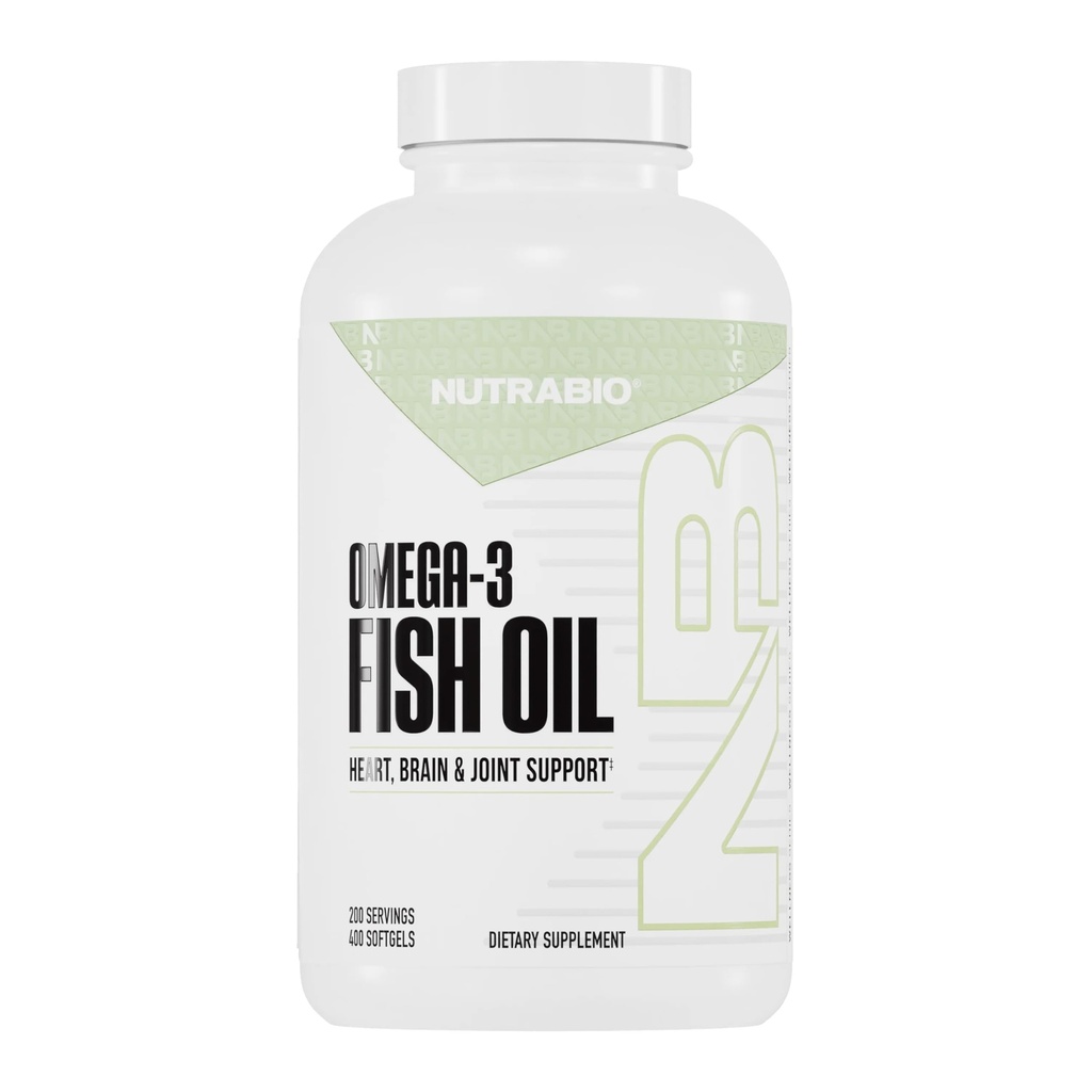 NutraBio Omega 3 Fish Oil Supplements, 2.000mg, 400 Softgels - EPA DHA Omega 3 Fatty Acid Supplement for å støtte et sunt hjerte