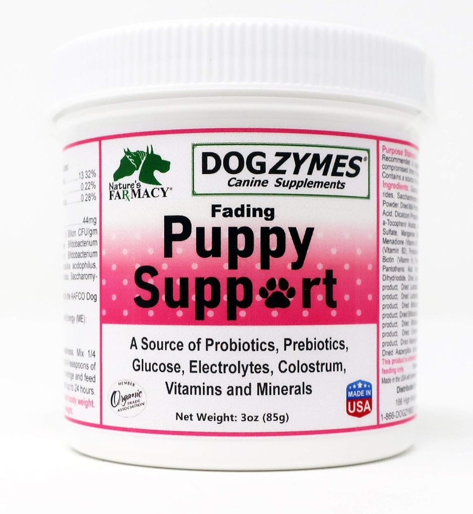Dogzymer Fading Puppy Support Probiotika Prebiotika Enzymes Glucose Electrolytes Vitaminer Mineraler Bland 1 til 16 med vann (3 Ounce)