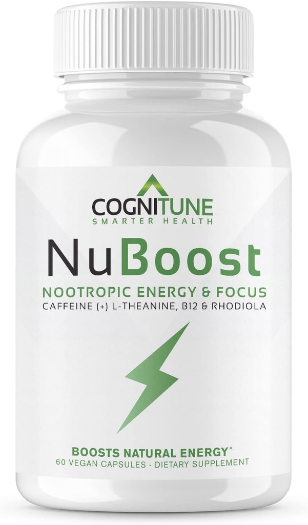 Koffeinpiller 100 mg med L-Theanine & B12 – Naturlig energi + fokus Supplement – Ren energi piller for menn og kvinner – Koffein L Theanine Nootropic – 60 Vegan Capsules
