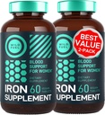 Vegansk jerntilskudd for kvinner med folsyre - 35 mg blodbuilder Ferrous Sulfat, folicsyre 400 mcg - jernpiller for kvinner med anemi og graviditet støtte - 120 Glutenfri tabletter - 2Pack