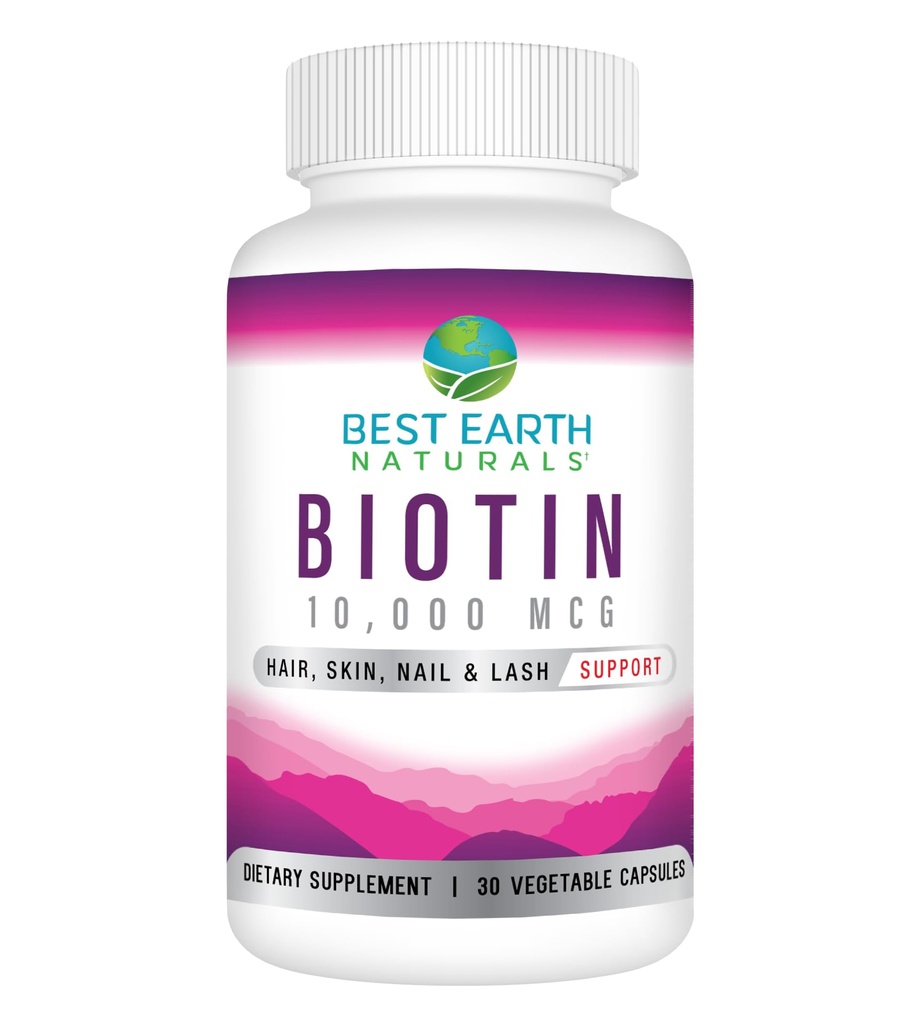 Best Earth Naturals Biotin 10 000mcg - Ekstra styrke Biotin Vitamin Supplement for å støtte hårvekst, sterke negler, lange øyenlås og sunn hud