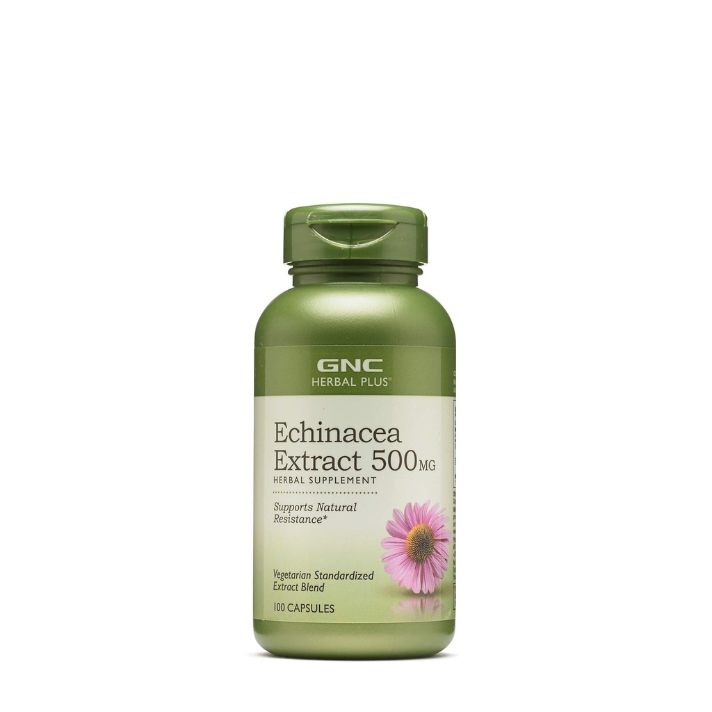 GNC Herbal Plus Echinacea Extract 500 mg Supplement, vegetarisk, støtter naturlig motstand, 100 serveringer