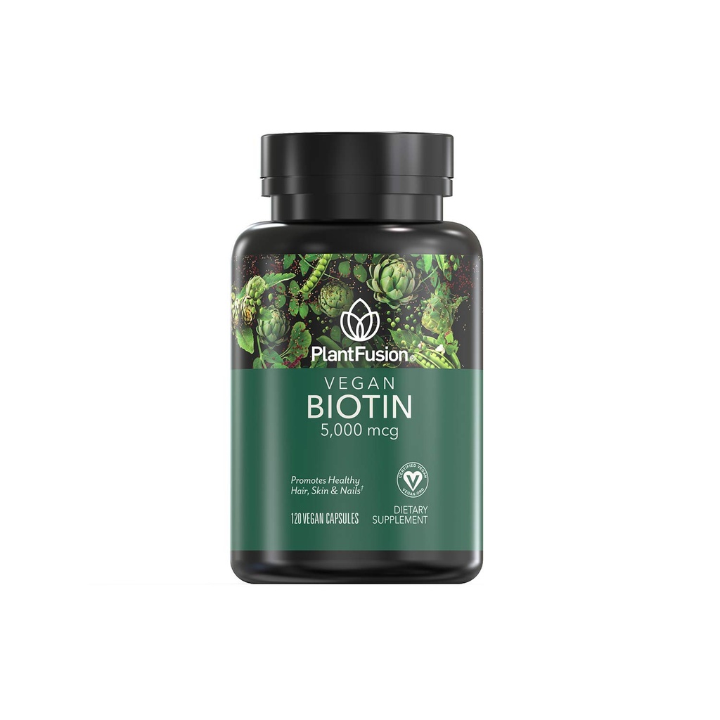 PlantFusion Vegansk Biotin fra, Premium Vegansk Biotin for kvinner og menn (5000mcg), naturlig hårhud og negler vitaminer, 120 Vegansk kapsler