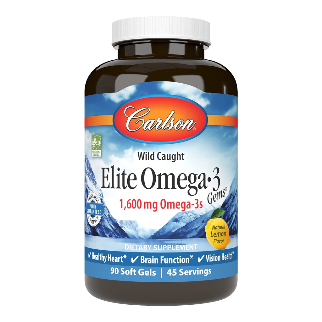 Carlson Labs Wild Fanget Elite Omega-3, 1600mg, Omega 3s, Soft Gels, 90 greve