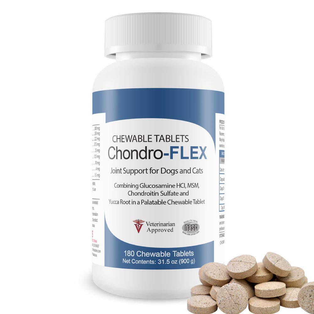 Chondro-Flex Joint Supplement for Dogs & Cats - Glucosamine, Chondroitin, MSM & Ester-C Formula - Supports Hip & Joint Health, Mobility & Cartilage Support - 180 Chewable Tablets