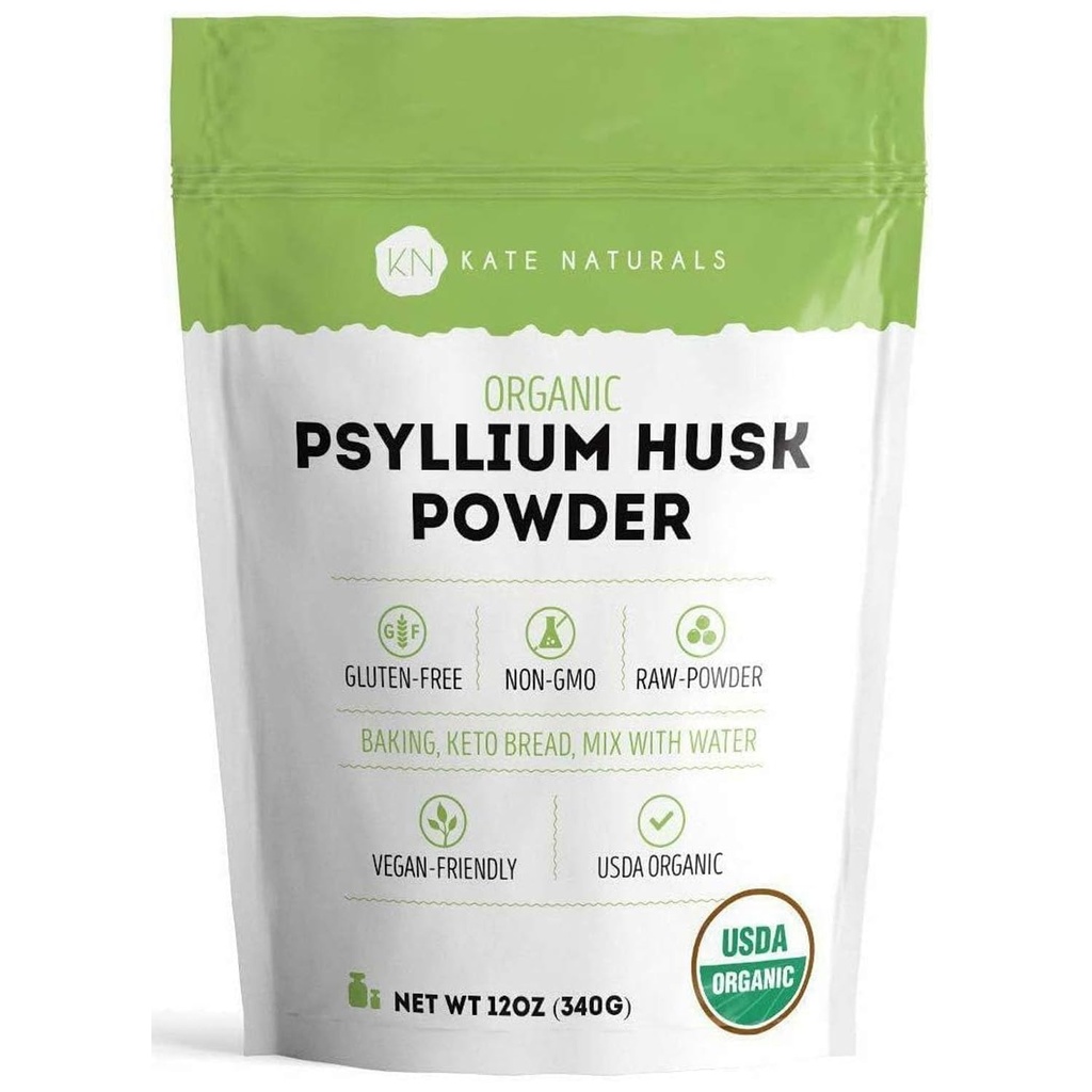 Kate Naturals Psyllium Husk pulver for baking, fiber og digestion. Psyllium frø pulver for hunder og katter (12oz, organisk, glutenfri, kjæledyr trygt)