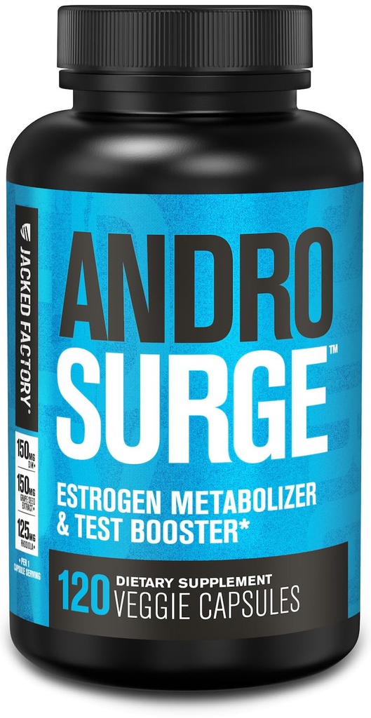 Jacked Factory Androsurge Estrogen Blocker for menn - Naturlig testosteron Booster for menn og østrogen Metabolizer med Tongkat Ali, DIM, Long Jack og mer - Test Booster & Muscle Builder - 120 greve
