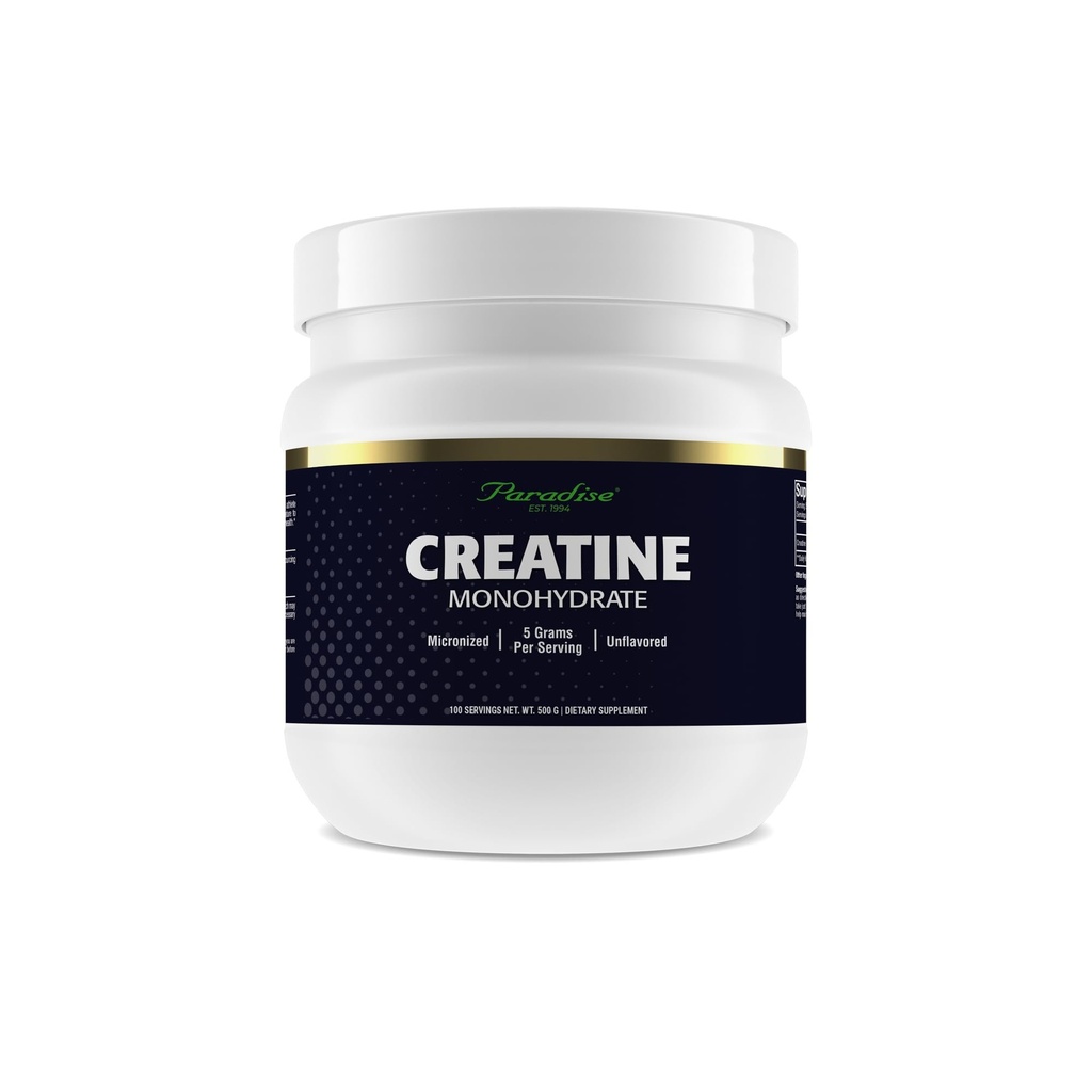 Paradise Kreatin Monohydrat pulver, mikronisert for forbedret absorpsjon, støtter muskelbygging og atletisk ytelse, 500g, 100 serveringer