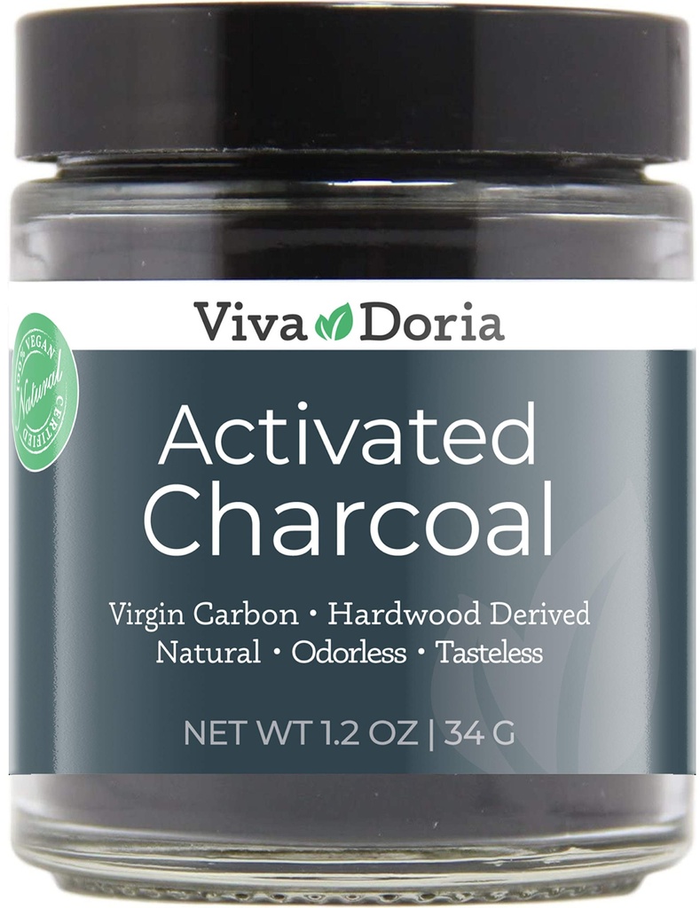 Viva Doria Aktivert Charcoal Powder, Hardwood Derived, Mat Grade, 1,2 Oz Glass Jar