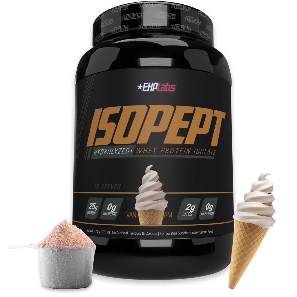IsoPept Hydrolysert Whey Protein pulver av EHPlabs - 100% Whey Protein Isolat & Hydrolysat, 27 g protein, ikke-GMO, Glutenfri, rask absorbering, lett digestering, 27 serverer (Vanilla Ice-Cream)