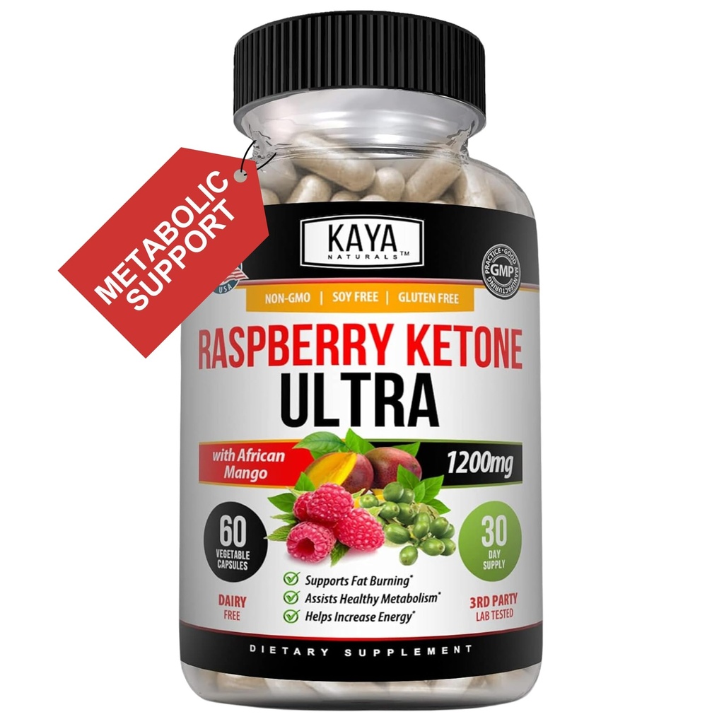 Kaya Naturals Keto Diet Raspberry Ketone - Vekttap Supplement, Appetittkontroll, Boost Metabolisme - 60 Antall