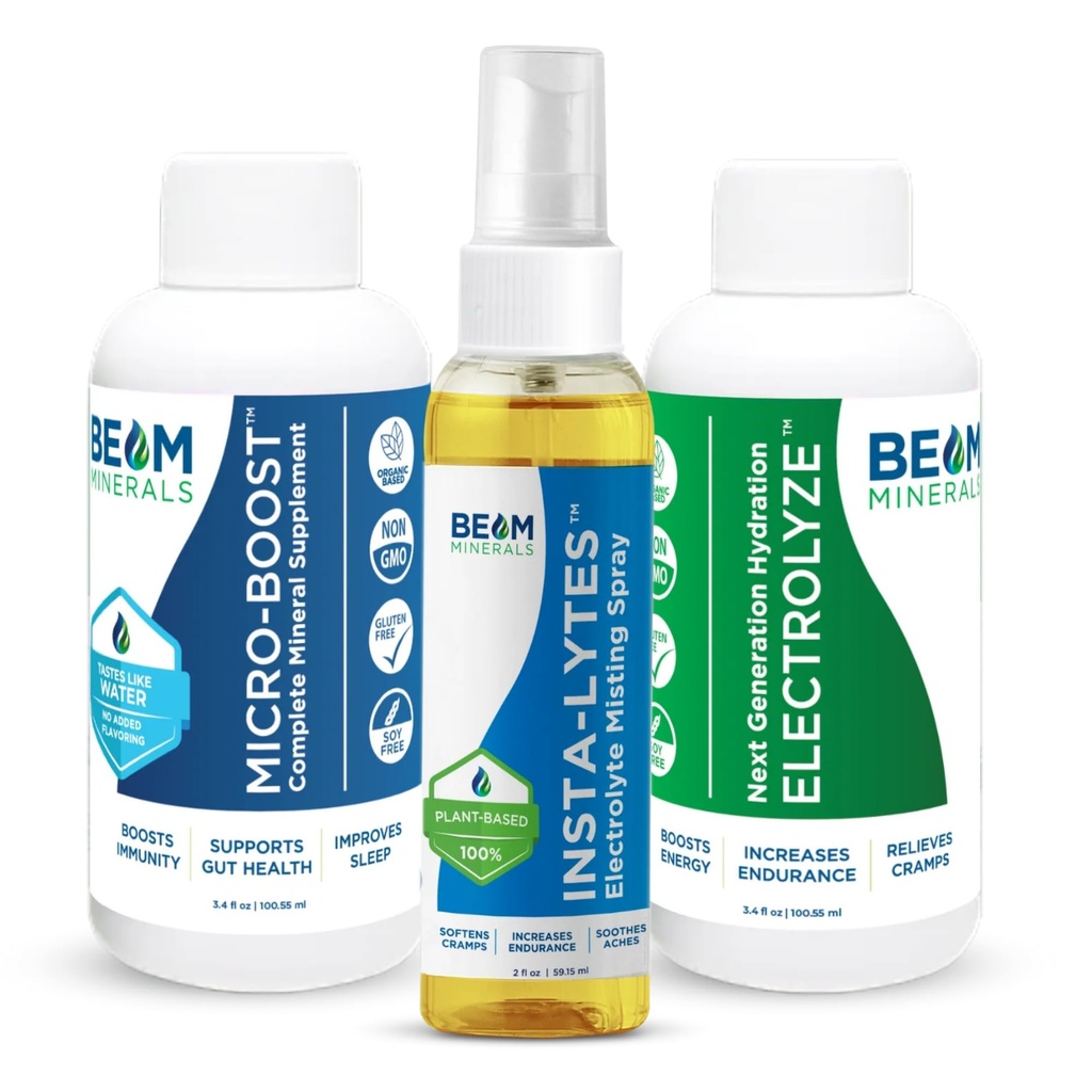 BEAM MINERALS Reisepakke | Electrolyte & Micronæringsstøtte On-The-Go | Micro-Boost, Electrolyze og Insta-Lyttes 2 fl Oz