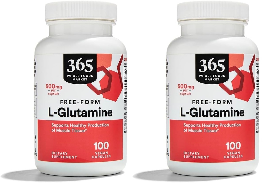 Hele matmarkedet, L Glutamine 500Mg Veggie Caps, 100 greve (pakke med 2)