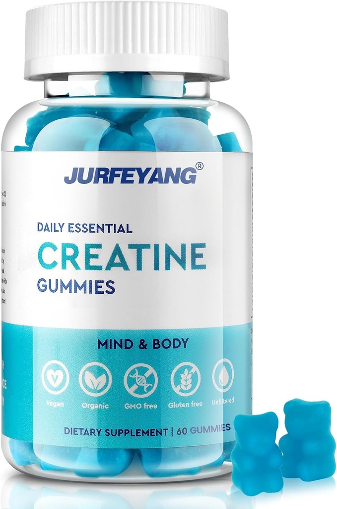 NutraBits Kreatin Monohydrat Gummies, 5g Kreatin Monohydrat Per Serving - Ingen sukker eller kunstige farger, Vegan & Halal - Blåbær Flavor - 60 Gummies