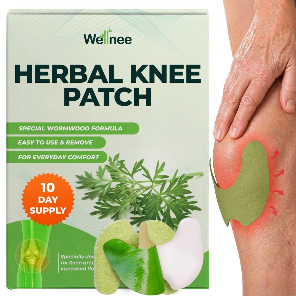 Wellnee Original Herbal Knee Patch - Wellknee Plaster for Knee støtte og muskelsmerter - Maksimal styrke for en midlertidig relief - klebne varme lapper laget med naturlige urter for velvære (10 pads)