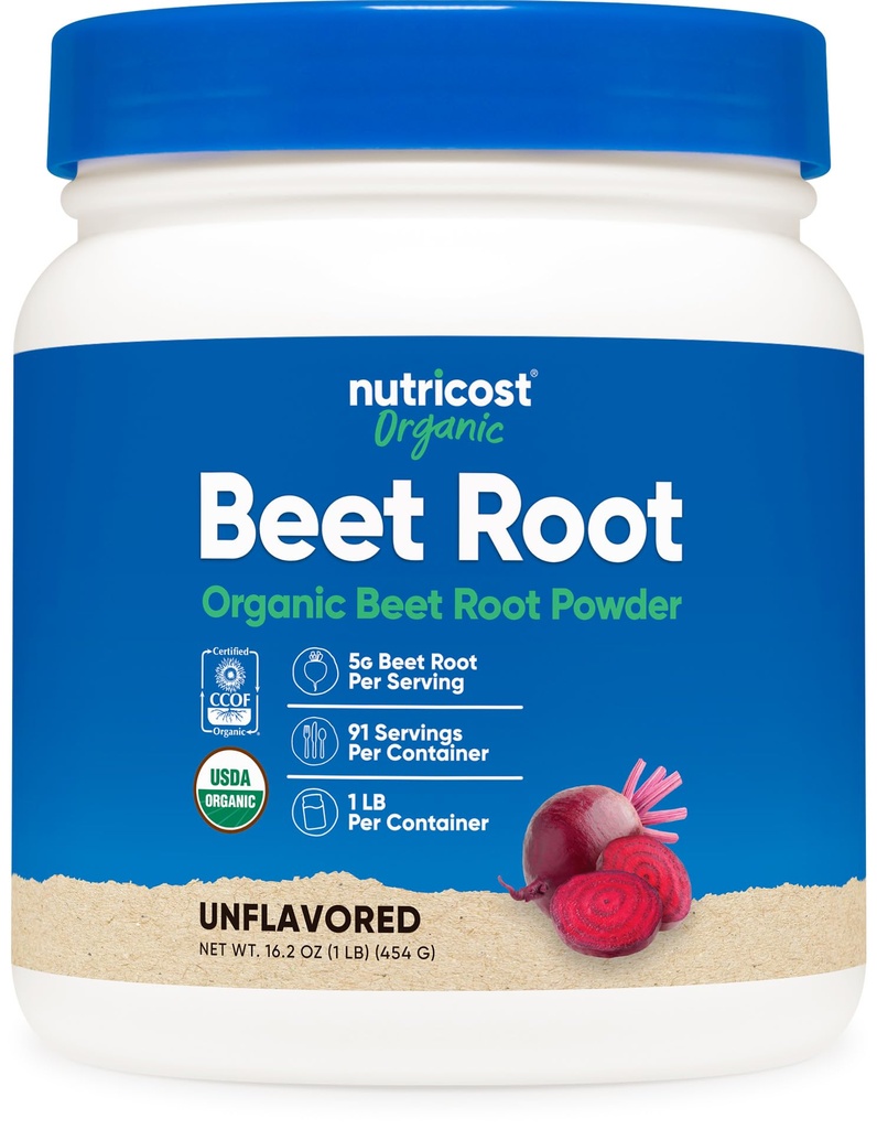 Nutricost Organic Beet Root Powder 1 LB - Vegan, Superfood, sertifisert USDA Organic