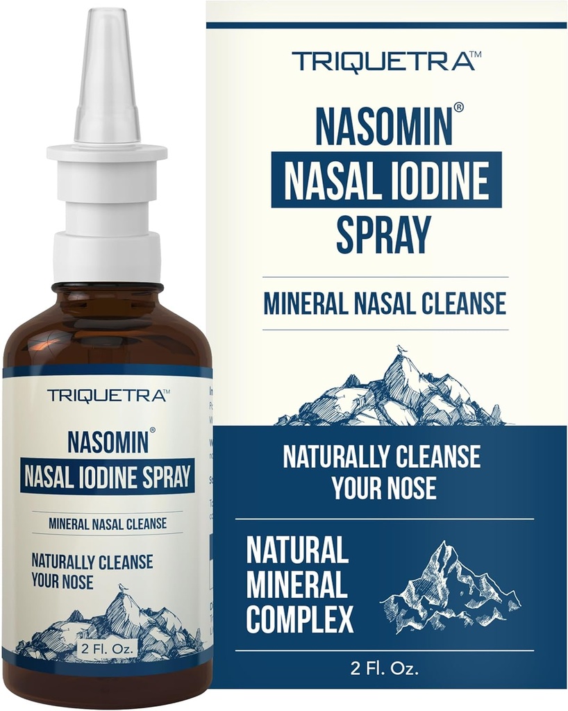 Nasomin® Iodine Nasal Spray – Renser og forfrisker Nasal Passages – Iodin & Fulvic Acid Blend – 150+ Bruker per flaske – 100% Naturlig Mineral Formula – (2 oz. Flaske + Nasal Sprayer)