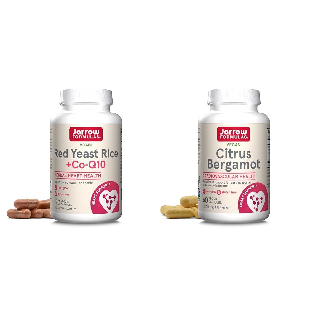 Jarrow Formler Rød Yeast Rice 1200 mg & Co-Q10 100 mg Per Serving-120 Veggie Caps-60 Servings & Heart Helse-Vegan & Citrus Bergamot 500 mg-60 Serveringer (Veggie Caps)