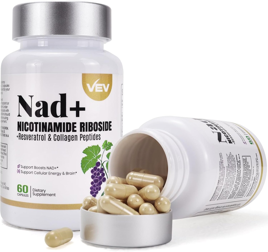 VEV NAD Supplement Kapsler - Nikotinamid Riboside, Multi-Collogen,CoQ10 -NAD Supplement for huden - 60 Kapsler * 2