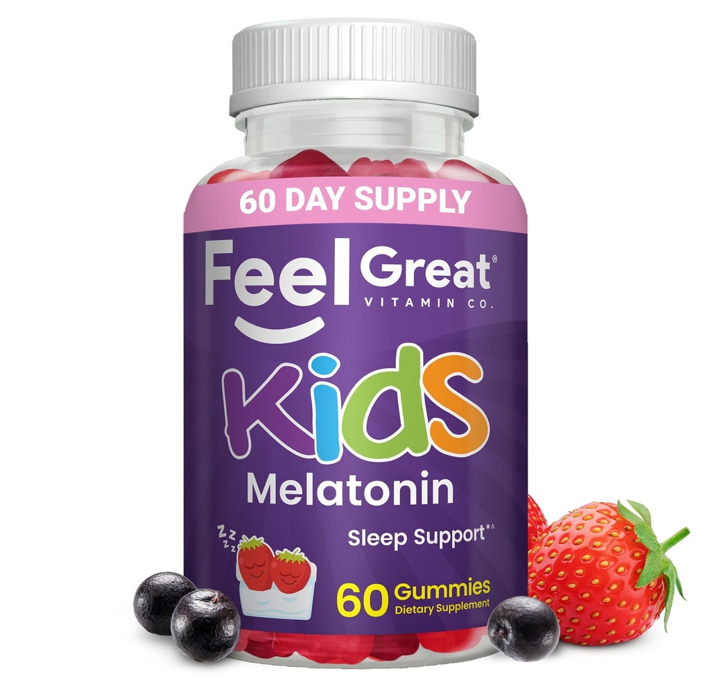 Føle flotte barn Melatonin Gummy | Strawberry Flavored Melatonin Gummies Kids | 1 MG Melatonin søvnhjelp for barn | Vegan Gummies | 60 dagers forsyning