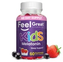 Føle flotte barn Melatonin Gummy | Strawberry Flavored Melatonin Gummies Kids | 1 MG Melatonin søvnhjelp for barn | Vegan Gummies | 60 dagers forsyning