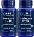 Livsforlengelse Melatonin IR/XR, 120 kapsler (pakke med 2) - Umiddelbar og utvidet støtte for 7 timer - natttid Supplement - Opphold i søvn hele natten - ikke-GMO, Glutenfri