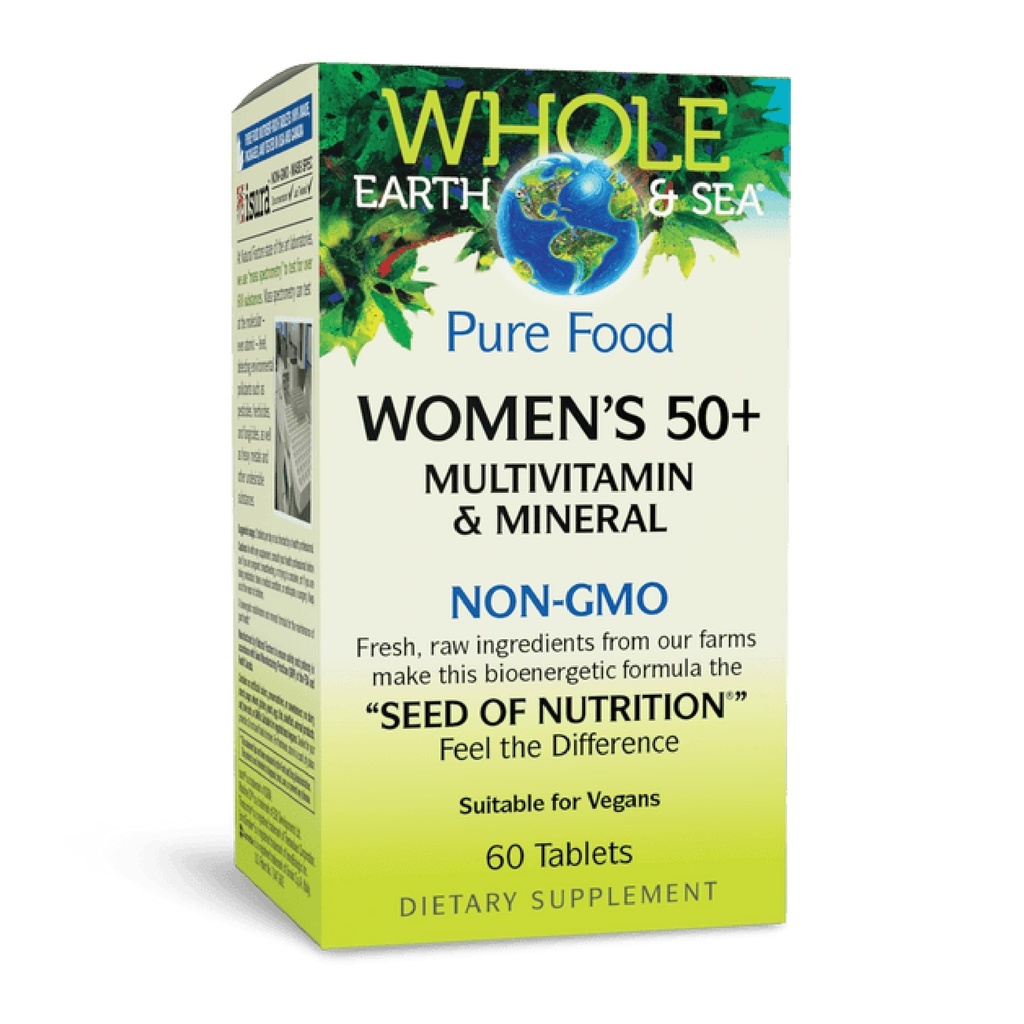Naturlige faktorer Hele jorden og havet kvinners 50+ multivitamin og mineral, 1 servering inneholder ernæring tilsvarende 1⁄2 lb grønnsaker, 60 tabletter