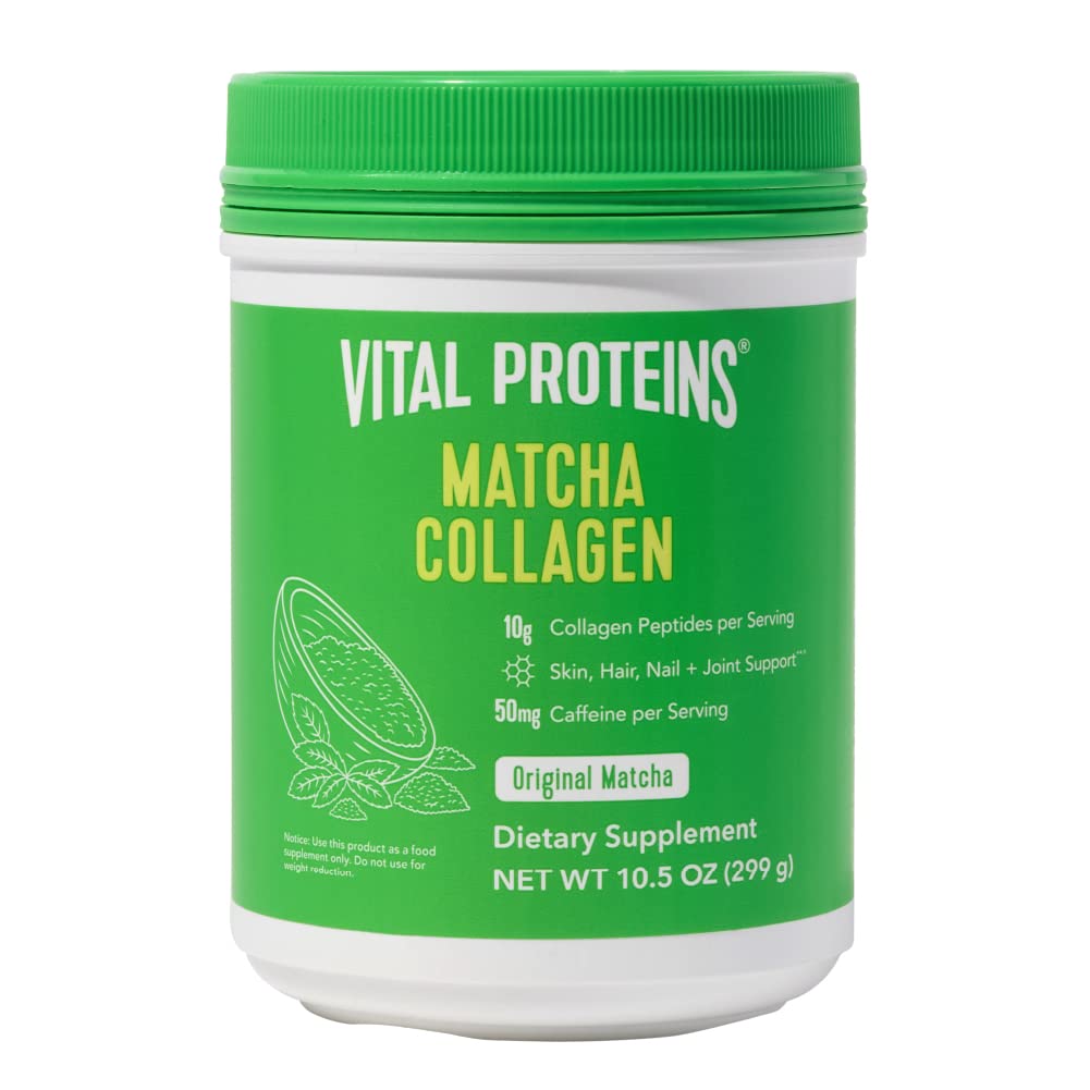Vital Proteiner Matcha Collagen Peptider pulver Supplement, Matcha Grønn Te pulver, 10.5 oz, Original Flavored